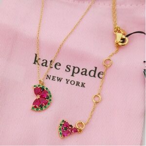 NEW Kate Spade Watermelon Crystal Necklace Pendant Pink Gold KC752 w/ Dust Bag